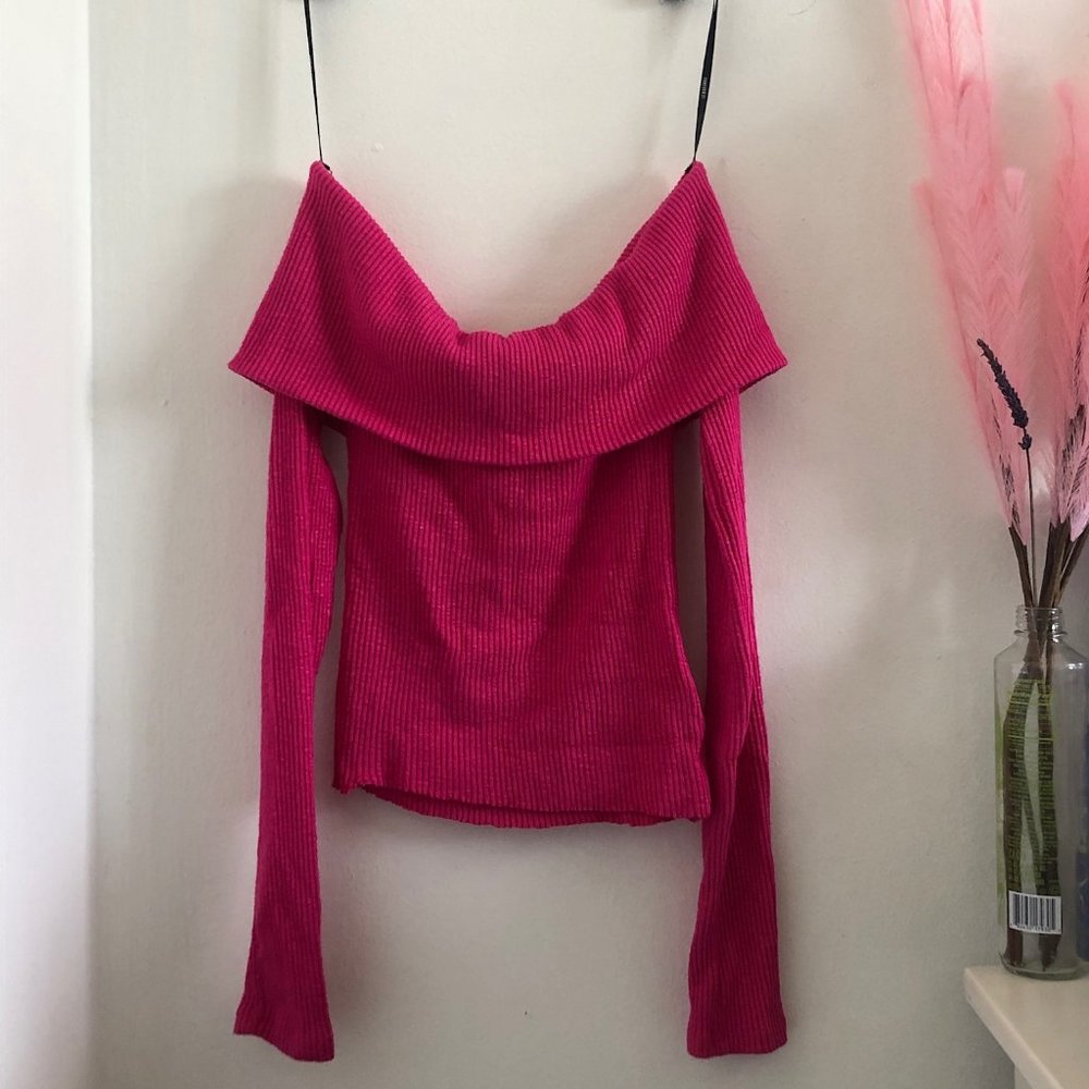 FOREVER 21 Hot Pink Foldover Knit Sweater